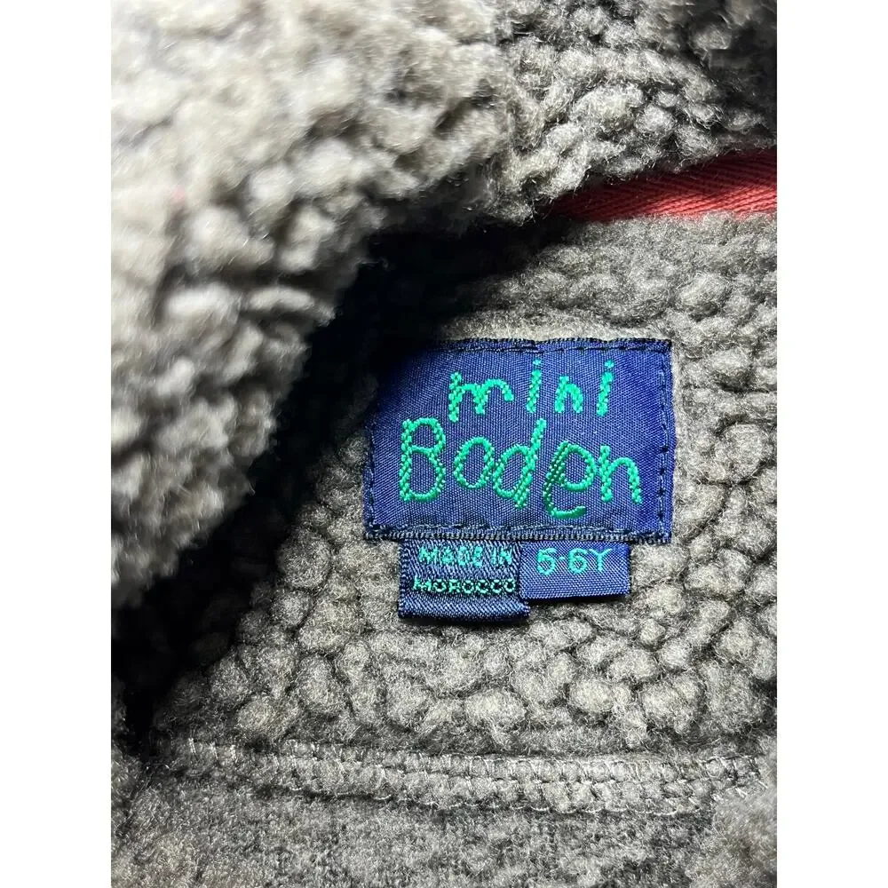 Mini Boden Kids Gray Sherpa Fleece 1/4 Zip Pullover Sweater Size 5-6Y 21162